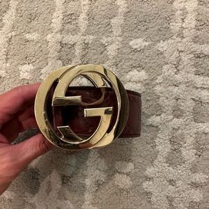 Gucci with Gold Logo Brown Leather Belt